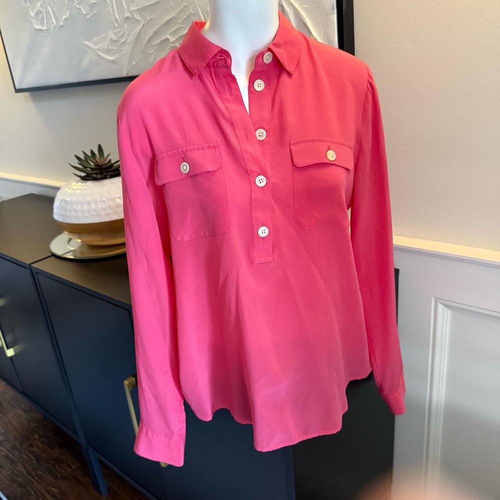 Banana Republic Pink Button Down Shirt Relaxed Polo Collar‎ 100% Silk